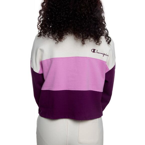 NEW Champion Rugby Cropped Collared Tee Women’s Small Beige Orchid Logo - Picture 4 of 11